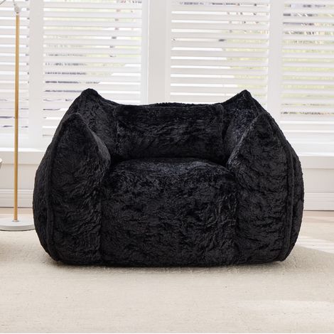 Poltrona a sacco gigante con cuscino, ecopelliccia nera, 123 x 97 x 73 cm, senza montaggio DESVIAE (1/5)