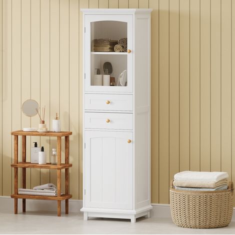 Mobile bagno 45 x 36 x 160 cm con ante in vetro, 2 cassetti, bianco DESVIAE (1/5)