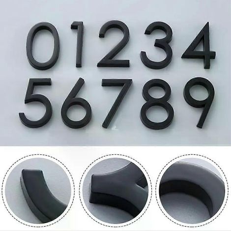 1 autocollant numéro avec adhésif 60 mm, plaque de porte 3D brillante noire pour décoration extérieure (maison, hôtel, chambre). (1/4)