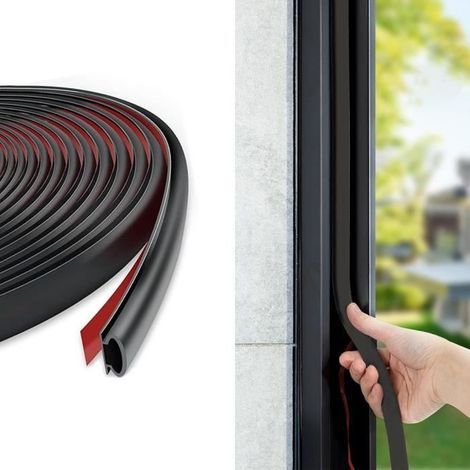 Guarnizione per porte e finestre a profilo a D nera da 6 m, striscia sigillante autoadesiva in gomma TPE, guarnizione isolante impermeabile per porte, striscia sigillante (1/4)