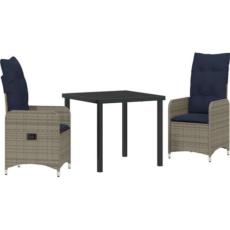 Table and Chair Set with Cushion 3 pcs Grey PE Rattan vidaXL (1/5)