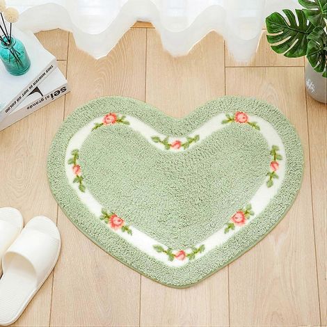 Tapis de bain absorbant, tapis de porte à séchage rapide, tapis antidérapant, tapis de bain antidérapant en forme de cœur, vert, 45 x 50 cm (1/5)