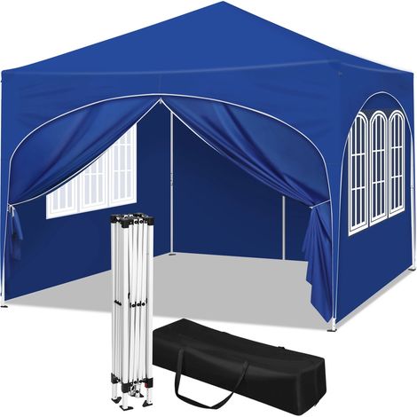 3 x 3 m zusammenklappbarer Pavillon mit 4 Seitenwänden, höhenverstellbares Partyzelt, wasserabweisender UV-Schutz für Garten, Camping, Picknick, Blau