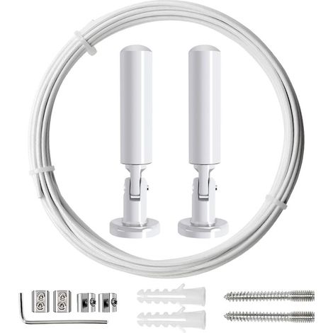 5m Tringle à rideaux Kit, Cable en Acier pour Rideau, pour Rideau, corde à linge de balcon,Blanc (1/4)