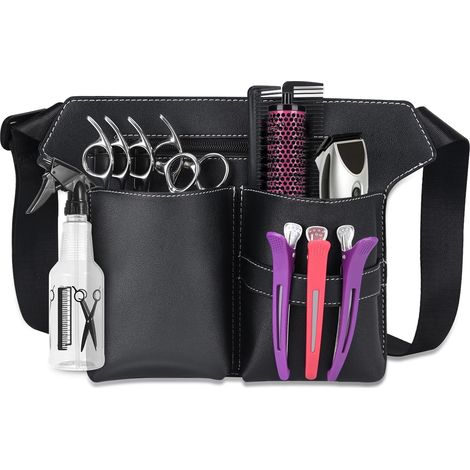 Sacoche pour ciseaux de coiffure, sac banane en cuir PU pour coiffeur, étui de rangement professionnel pour outils de coiffure avec ceinture. (1/5)