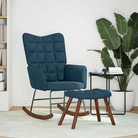 Chaise à bascule avec repose-pied bleu velours (1/5)