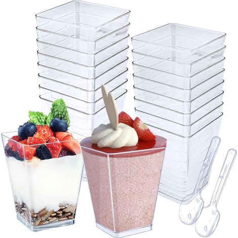 25 pièces de verres à dessert avec cuillères, tasses à dessert 160ml/5oz, verres à dessert réutilisables, bols de dessert ronds transparents pour mousse, gâteau, glace, yaourt, pudding (1/5)