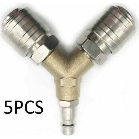 Raccord rapide 3 voies pour compresseur d'air – 1/4″ filetage mâle + distributeur en Y – Lot de 1 pièce en laiton (1/4)