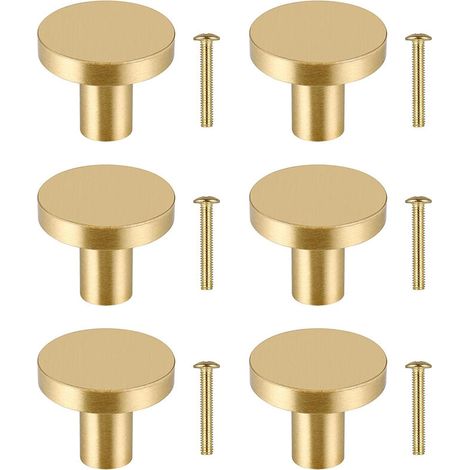 6 Stück Schubladenknöpfe aus Messing Runde Möbelknauf für Schrank Kommode mit Schrauben Gold