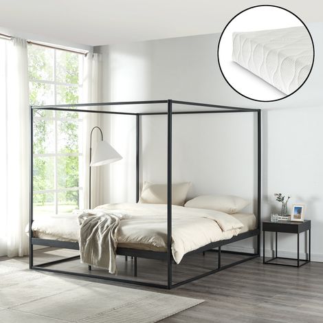 Himmelbett Kristianstad mit Matratze 180x200 cm Schwarz [en.casa]