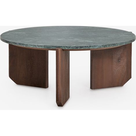 Sklum – Table basse ronde en pierre naturelle et bois de manguier Ø70 cm – Élégante et unique – Pour salon moderne ou traditionnel (1/5)