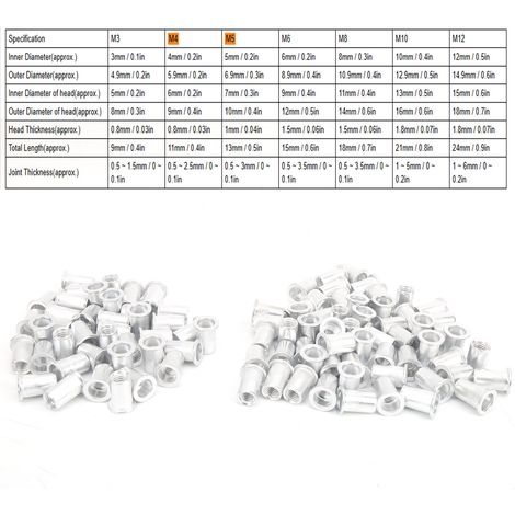 Packung mit 100 M8-Aluminium-Nietmuttern mit Flachkopf und vertikaler Nut (1/5)