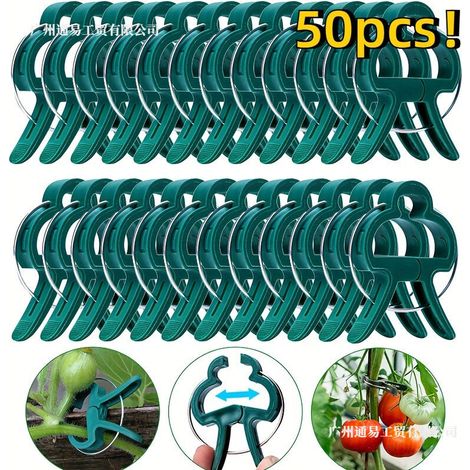 50 pinces de support pour plantes de jardin - Pinces de support vertes pour plants de tomates, potager et treillis (1/5)