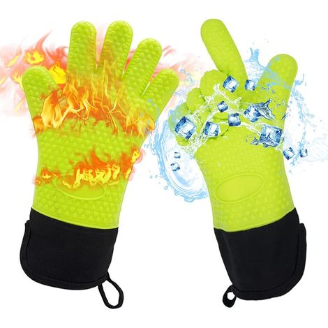 MINKUROW Guanti Da Forno Premium (Confezione Da 2) Fino A 350°C - Guanti Da Griglia In Silicone Estremamente Resistenti Al Calore Guanti Da Barbecue Per Cucinare, Bbq, Guanti Da Forno Extra Lunghi Per (1/4)