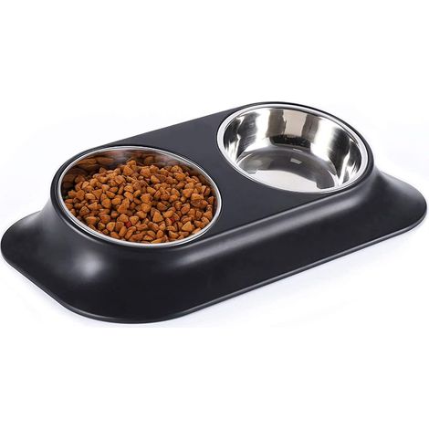 Bol Double Pour Animaux De Compagnie - Acier Inoxydable 304 - Incliné 15° - Antidérapant - Pour Chats Et Chiots - 2 Pièces (1/4)