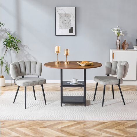 Ensemble table chaises rond 107 cm effet noyer avec 2 chaises grises HAVRYA (1/5)