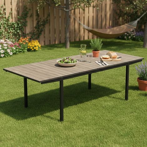Mesa Exterior Hannibal, 8 Plazas, Mecanismo Extensible Laterales, 229x90x76h cm Marrón Nogal (1/5)