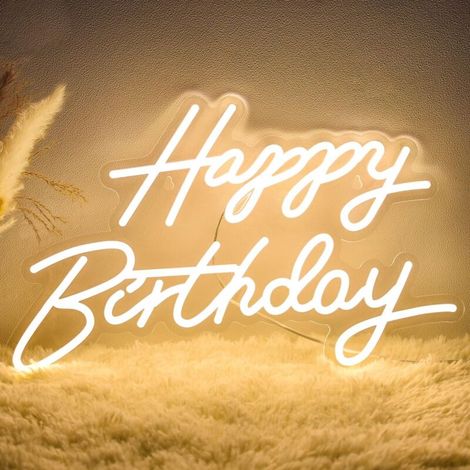 Enseigne néon « Happy Birthday », panneau lumineux LED pour anniversaire, lumière néon à intensité variable alimentée par USB pour décor de fête, blanc (1/5)