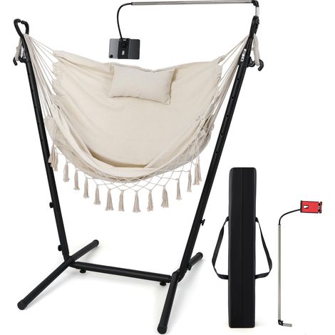 COSTWAY Hammock Chair with Stand Height Adjustable Hanging Chair