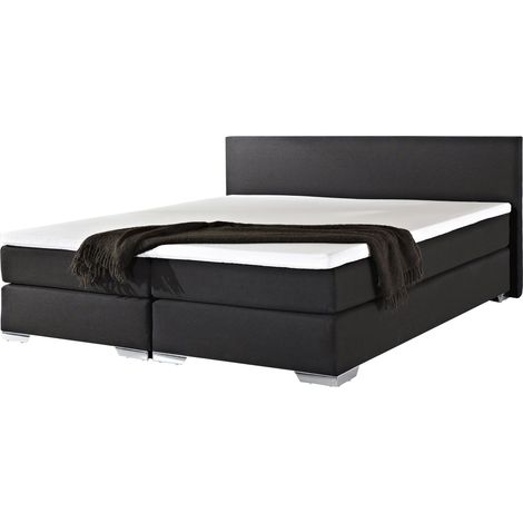 Cama continental doble 180 x 200 cm tapizada en tela negra con colchón de muelles embolsados President