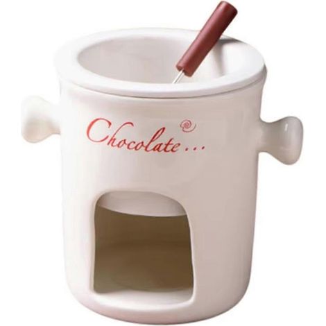 Mug à fondue en céramique blanche pour faire fondre le chocolat (1/5)
