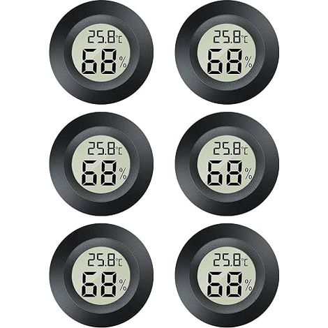 Mini hygromètre 2 en 1, 6 mini thermomètres numériques LCD - Pour l'intérieur et l'extérieur - Pour serre, cave, rond - Noir (1/5)