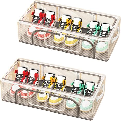 Organizador de zapatos (paquete de 2), contenedores de almacenamiento, organizador de sombreros, contenedores de almacenamiento debajo de la cama, contenedores de almacenamiento plegables y apilables (1/5)