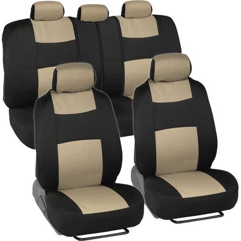 Set completo di coprisedili per auto, per sedili anteriori e posteriori, facili da installare, accessori per auto, camion, furgoni e SUV, grigio/nero (1/5)
