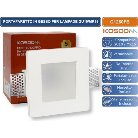 KOSOOM C1245FB PORTAFARETTO QUADRATO CON COPERTURA IN VETRO OPACA DA INCASSO IN GESSO VRNICIABILE PER LAMPADINE GU10 MR16 (1/5)
