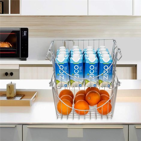 Stapelbare Metallkörbe, stapelbare Metallkörbe für die Aufbewahrung in der Küche zu Hause, hängender Werkzeug-Organizer für die Garage, Regale für Büro und Bad, großer Obstkorb, 4er-Set
