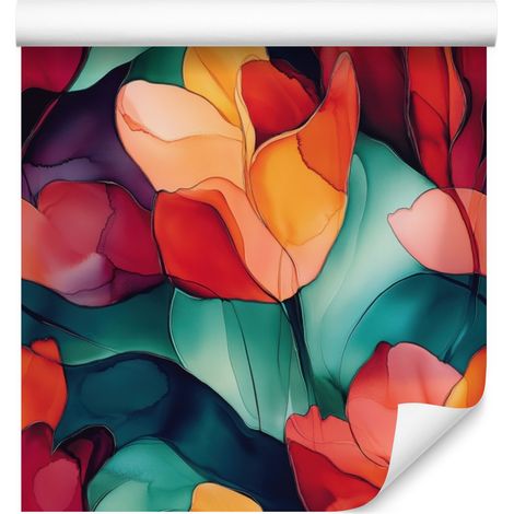 Carta da parati rosso inchiostro, blu mare e turchese per soggiorno e camera da letto, 50x1000 cm (1/5)