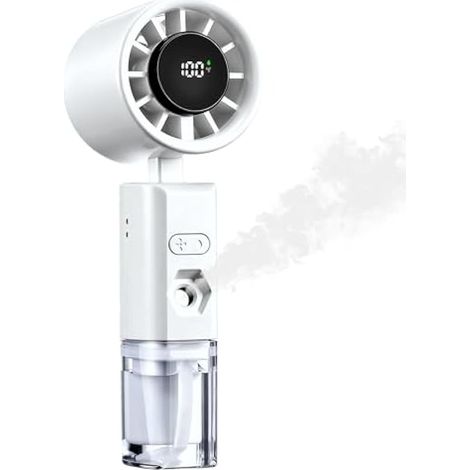 Mini ventilateur portable électrique avec brumisateur, ventilateur USB rechargeable 6 vitesses, petit ventilateur à batterie pour vacances, bureau, extérieur, accessoire de voyage pour femme (Blanc) (1/5)