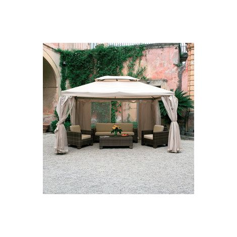 Gazebo in Alluminio 3x4 Metri Telo Ecrù e Teli Zanzariera - Modello Sahara