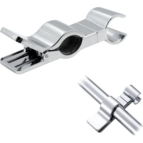 Generic Verstellbarer Brausehalter - Drehbare Klemme, fest montiertes Zubehör, Handbrause-Clip-Anschluss, kein Bohren erforderlich, passend für Stangen mit 22–25 mm Außendurchmesser, Silber (1/5)