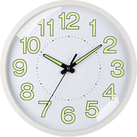 12-Zoll-Quarzuhr, Nachtlicht, geräuschlose Wandmontage, weißer Rahmen, für Schlafzimmer und Wohnzimmer (1/5)