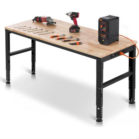 1550 x 510 mm Établi réglable, table de travail pour atelier et garage, charge 900 kg, prises intégrées (1/5)