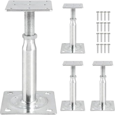 4pcs Supports de Poteau Réglables en Hauteur 150mm-200mm Support Poteau Bois Galvanisés Trou de Poteaux de Support Réglable Pied de Supports de Sol en Béton pour Clôture Carport Pergola Abri