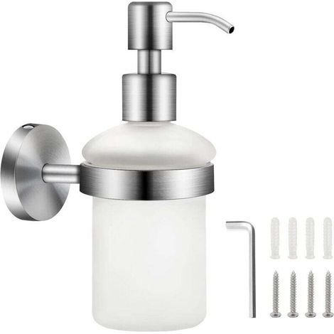 Dispenser di sapone a parete in vetro opaco, 200 ml, acciaio inox 304, dispenser a pressione a parete per bagno, gel doccia, flacone di shampoo, porta sapone -Crezuo