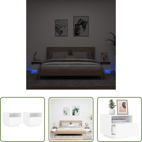 vidaXL Tables de chevet - Armoires de chevet avec lumières LED 2 pcs blanc 40x39x37 cm (1/5)