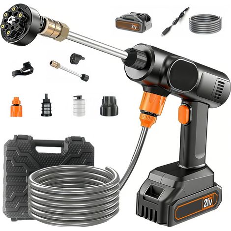 Akku-Hochdruckreiniger, Ultrixe, 21 V, max. 36 Bar, mit 6-in-1-Rotationsdüse, 5 m Schlauch, 12000 mAh, tragbarer Hochdruckreiniger für die Autobodenreinigung, Schwarz