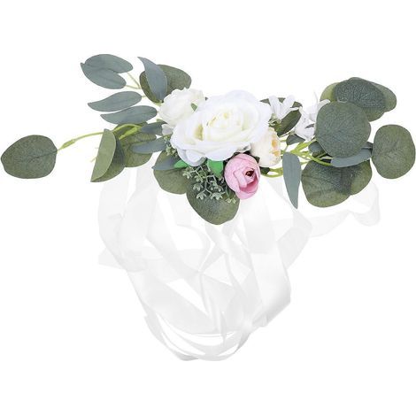 Décoration florale romantique pour un mariage avec dossier de chaise artificiel-63x34cm-White (1/3)