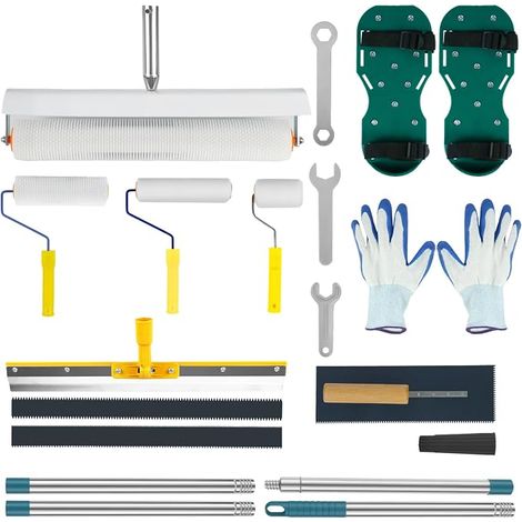 Kit D'outils de Ciment Autonivelant, Kit outils ragréage avec Rouleau Debulleur Ragreage, Rouleau Peinture, Truelle, Perche Telescopique, Autonivelant Grattoirs, Chaussures à pointes et Gants (1/5)