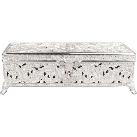 Boîte à bijoux vintage en métal avec velours doux, coffret rectangulaire anti-rouille pour colliers, boucles d'oreilles et bagues - Idéal cadeau pour femmes et filles (1/5)