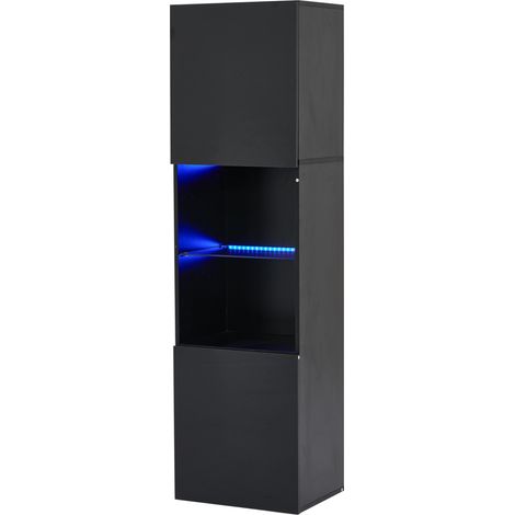 Vitrine noire laquée avec étagère en verre et éclairage LED 45 x 35 x 160 cm (1/5)