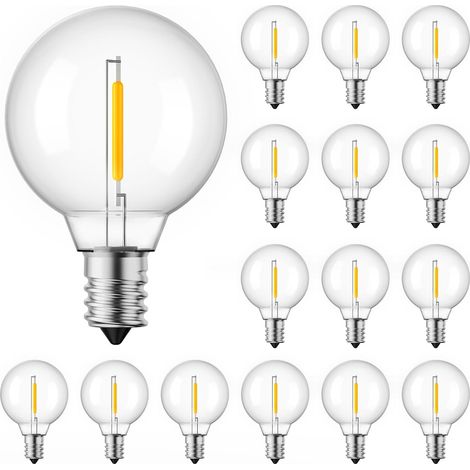 15 Stück G40 LED-Ersatzlampen – Unzerstörbarer Globus 1,57" mit E12-Sockel, 7W , Warmweißes Licht für Außenlichterketten (1/5)