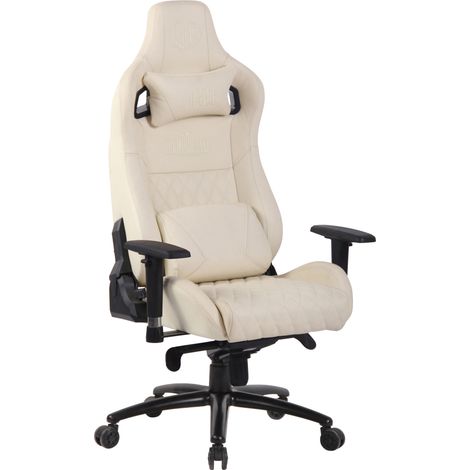 Silla de oficina Keren de cuero genuino Crema (1/5)