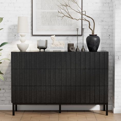 UEV Cassettiera 6 Cassetti 100 cm, Cassettiera Stretta, Ampio Spazio di Archiviazione, Mobile con Soffitto Spazioso, per Soggiorno, Camera da Letto, Gambe in Metallo, 100 cm x 34,5 x 73,4 cm, Nero