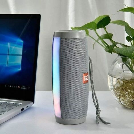 Enceinte Bluetooth Portable - Sans fil - Caisson de basse 10W - LED colorée - Gris - Mains libres (1/4)