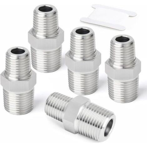 5 Stück 304 Edelstahl-Außensechskant-Reduzierstücke, 1/2 Zoll x 1/4 Zoll BSP-Gewinde-Reduzierstück-Adapter für Sanitär-, Wasser- und Gasleitungen (1/5)