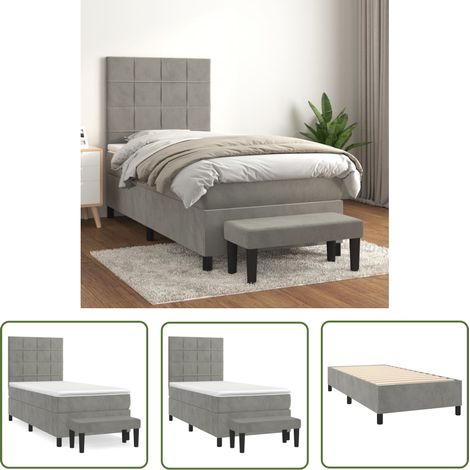 The Living Store Sommier à lattes de lit et matelas Gris clair 90x190 cm Velours - Lit Plateforme - Lit Velours - Lit Design - Lit Double - Literie (1/5)